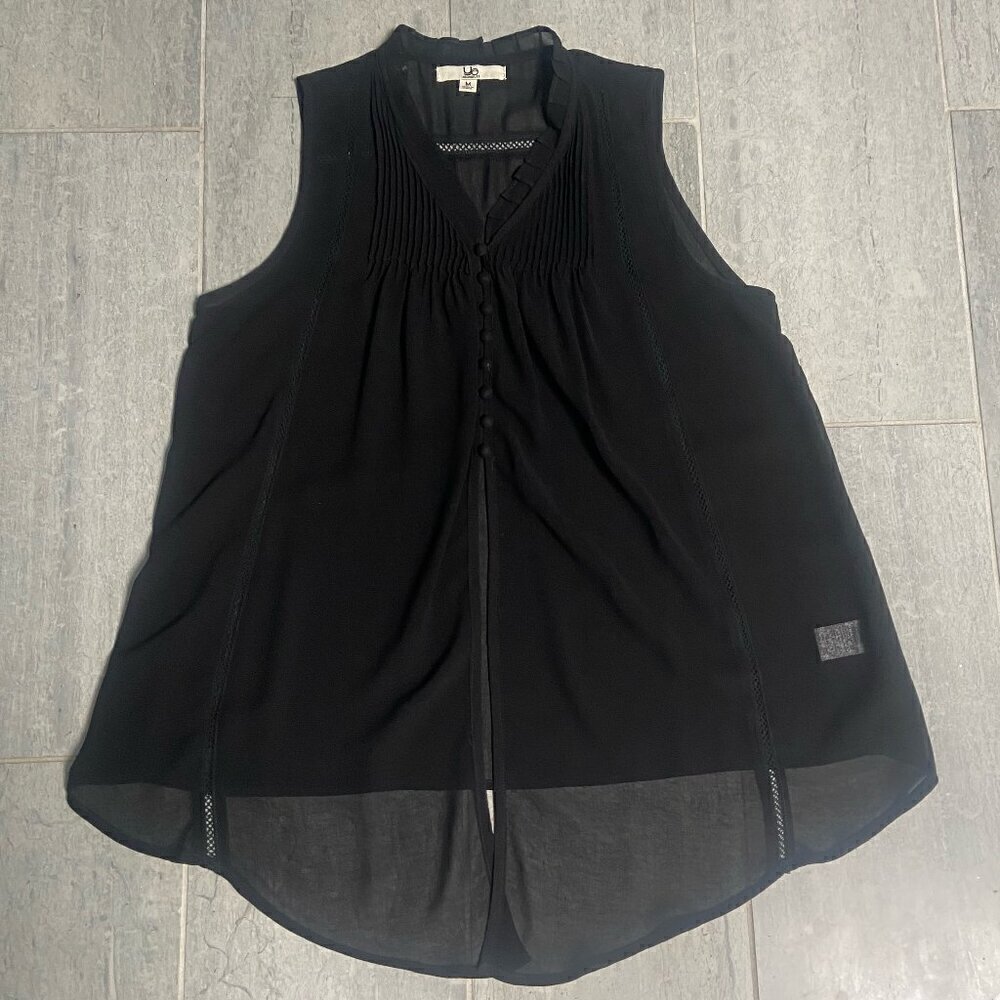Ya Los Angeles Sheer Hi Low Sleeveless Blouse Split Front Black Sz Medium